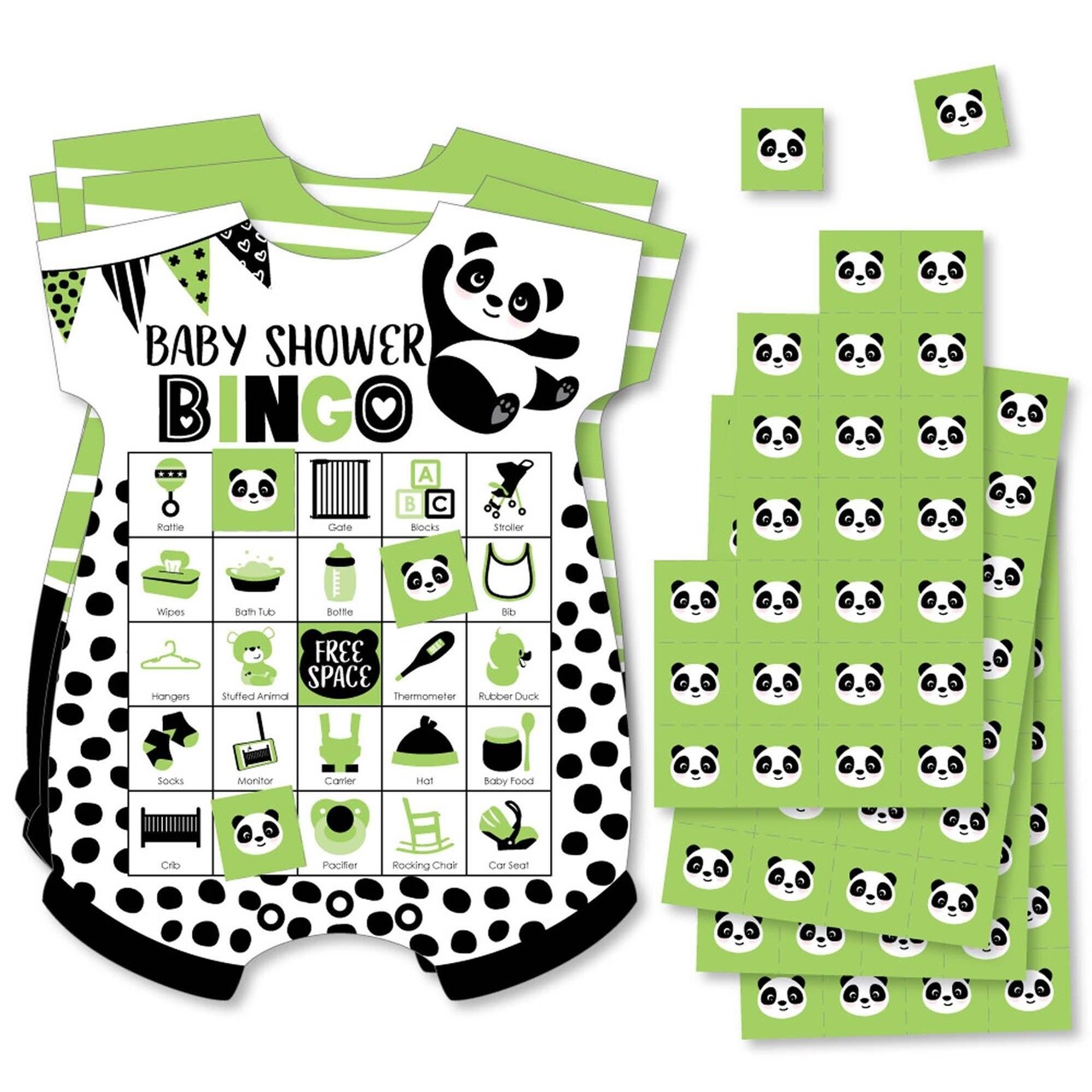 Big Dot of Happiness Party Like a Panda Bear - Picture Bingo Cards and Markers - Baby Shower Shaped Bingo Game - Set of 18